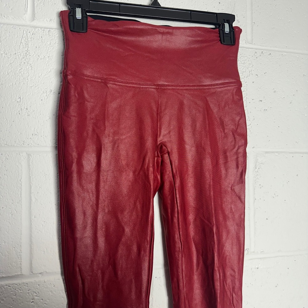 Spanx Faux Leather Leggings Wine Red High Waisted Shaper Slimming Medium